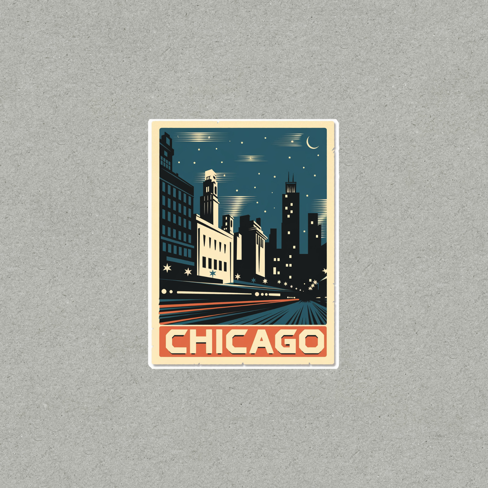 Vintage Chicago Skyline Sticker – City Night Lights Travel Decal #3497