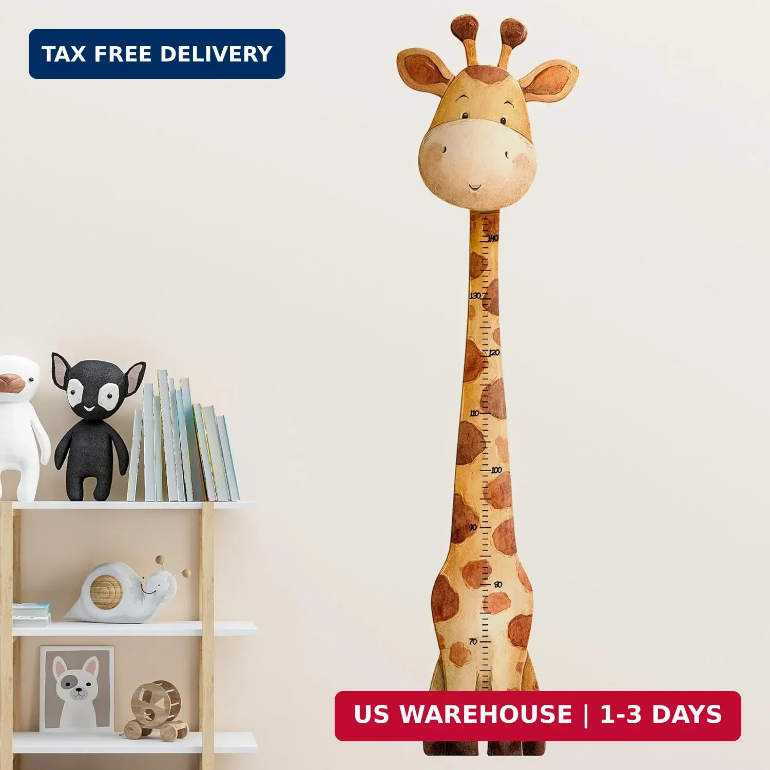 Giraffe Kids Height Wall Decal,Cute Animal Height Stickers, Children's Room Grow
