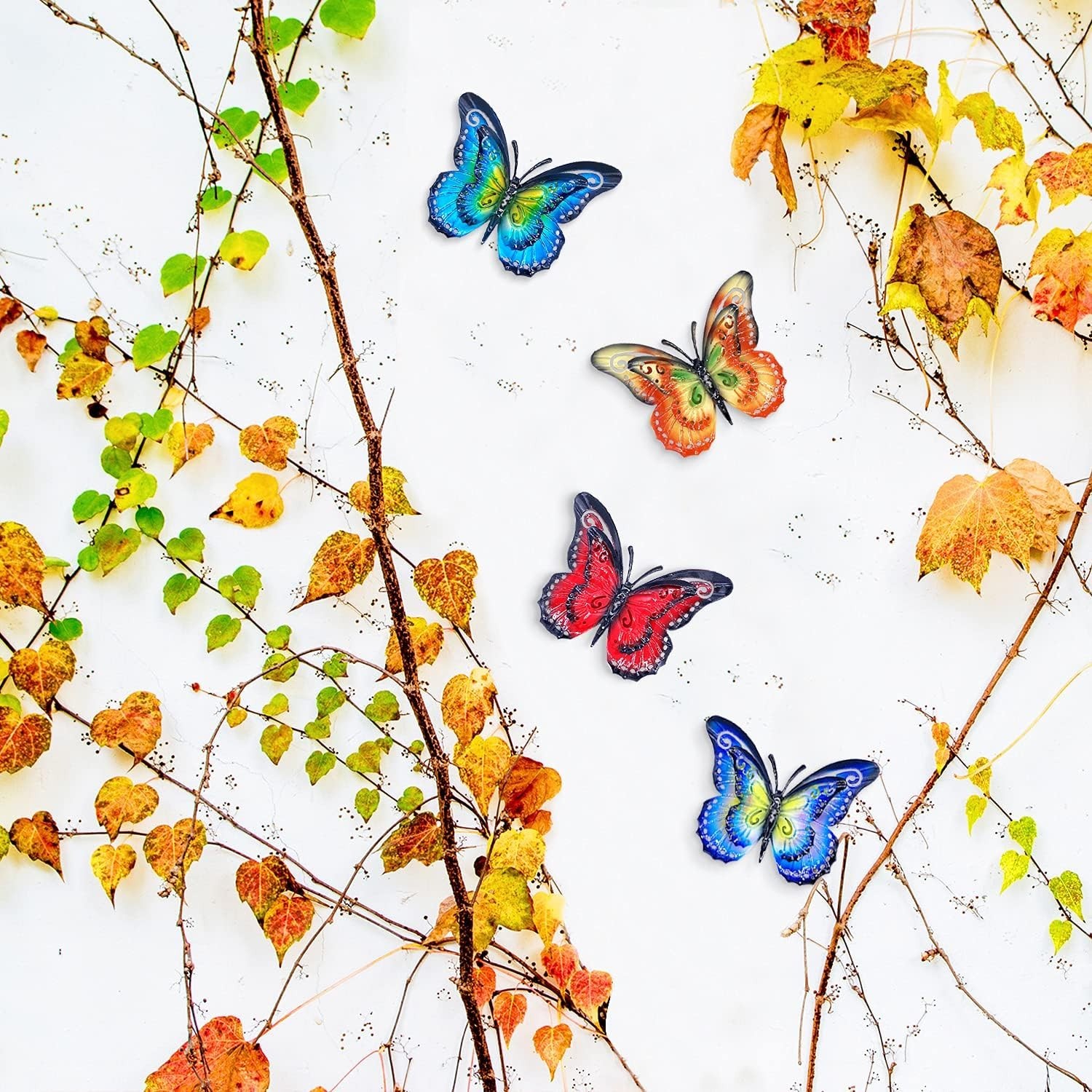 Metal Butterfly Outdoor Wall Decor- 6.5" Double Wings Butterflies, Hanging