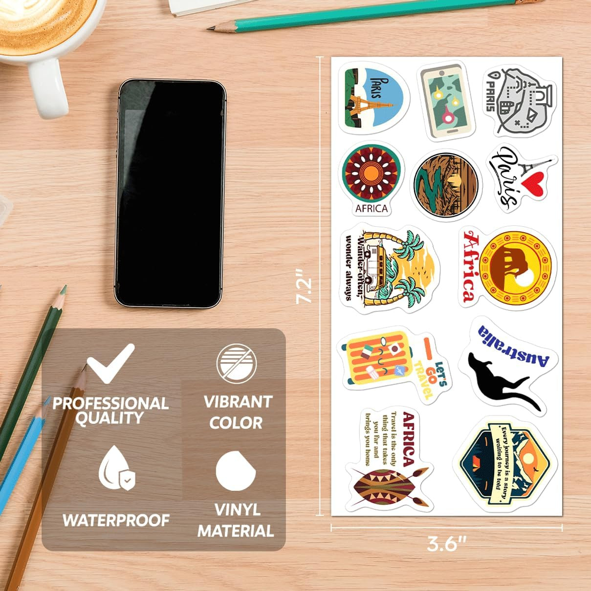 Travel Landmark Stickers Pack 108Pcs Vinyl Waterproof Decals for Water Bottle La