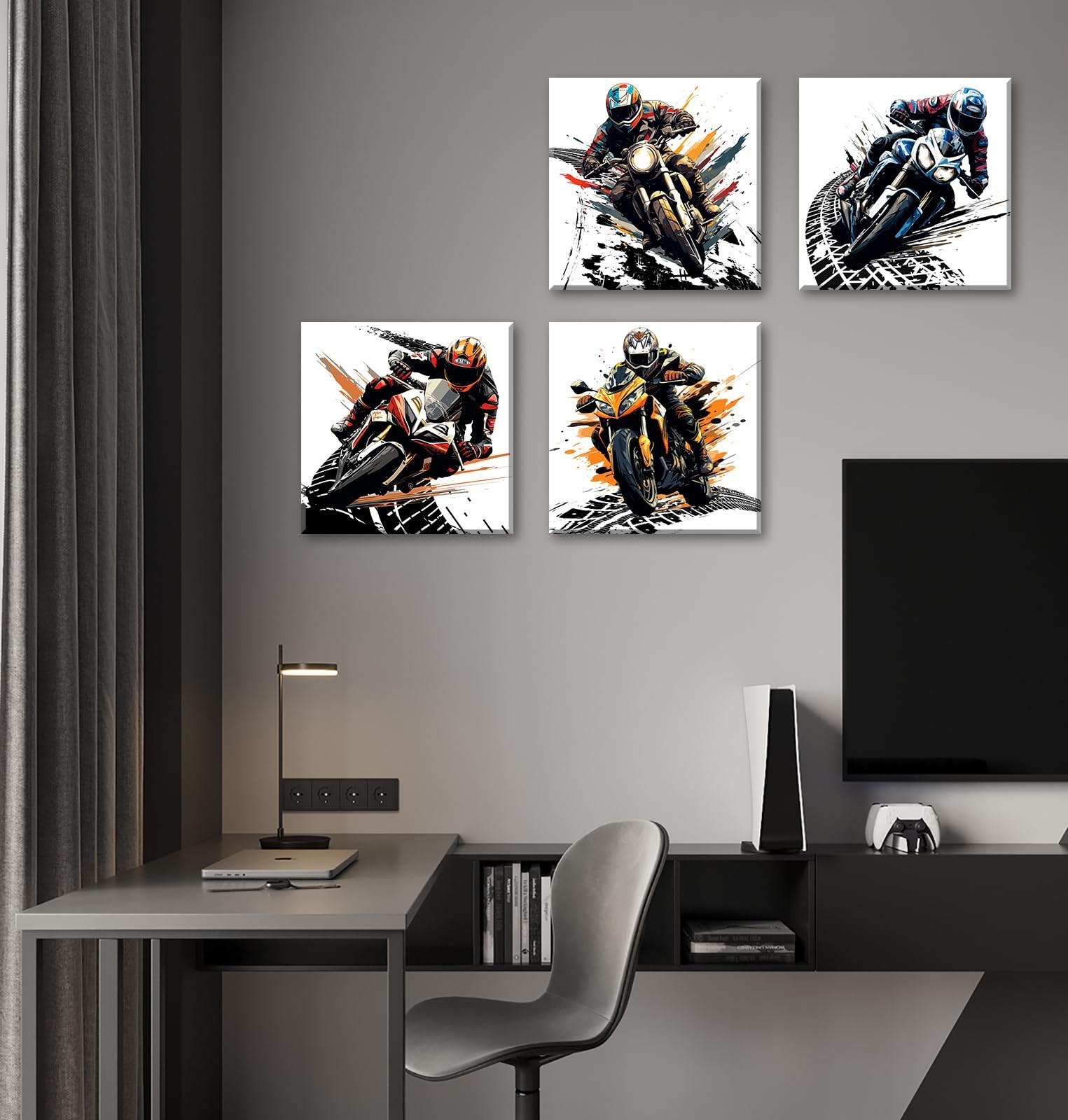 Motorcycle Wall Art Boys Room Decor Graffiti Motocross Posters Motorcycle Can…