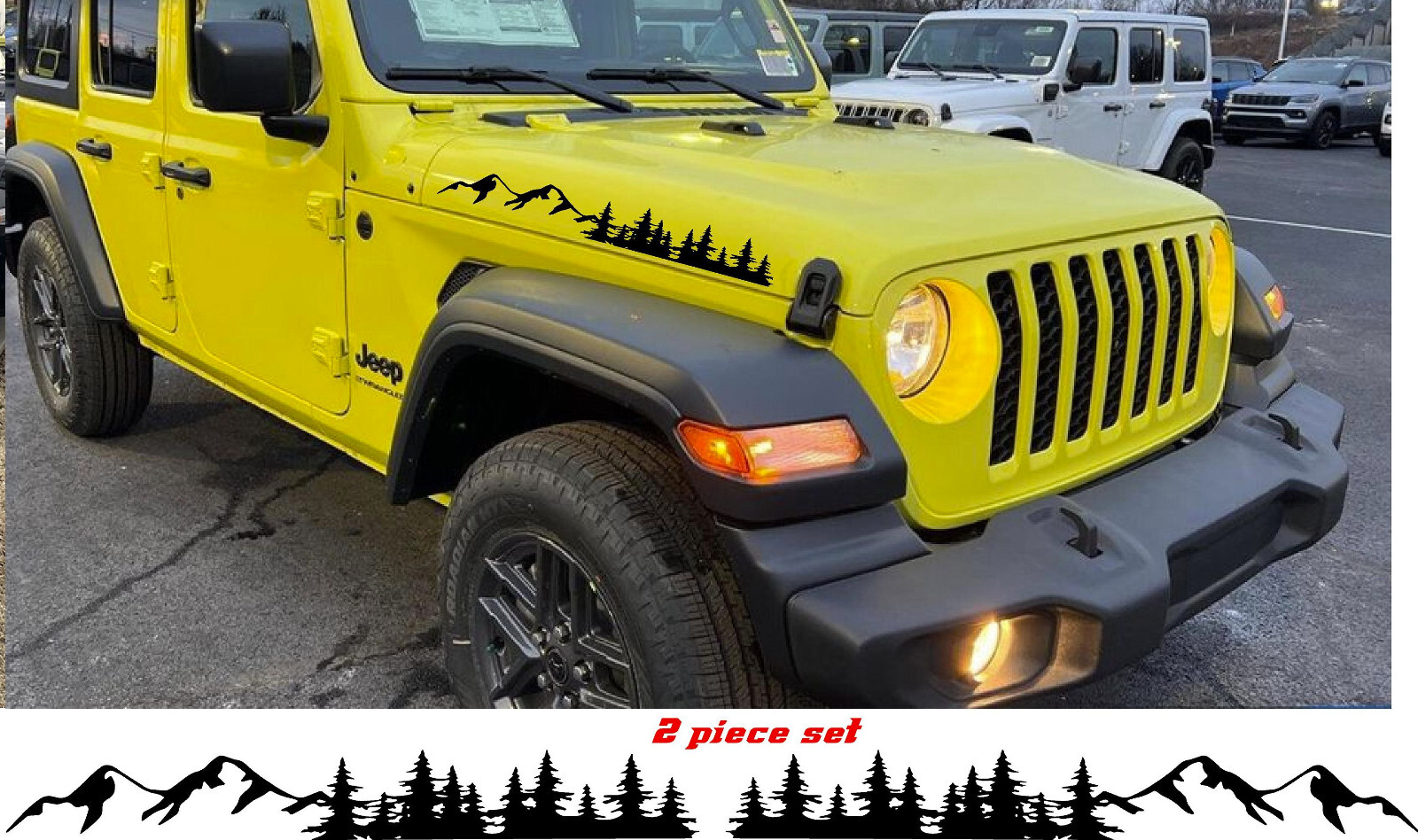 Mountains & Pine tree Hood decals stickers graphics fits Jeep Gladiator Wrangler