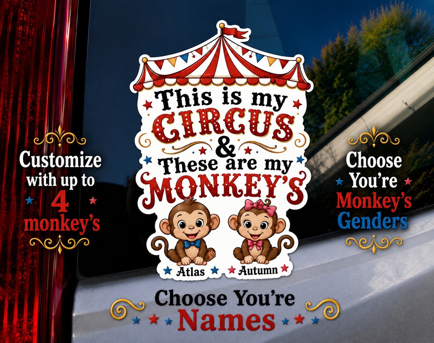 Custom "This Is My Circus These Are My Monkeys" Vinyl Bumper Sticker Decal Gift