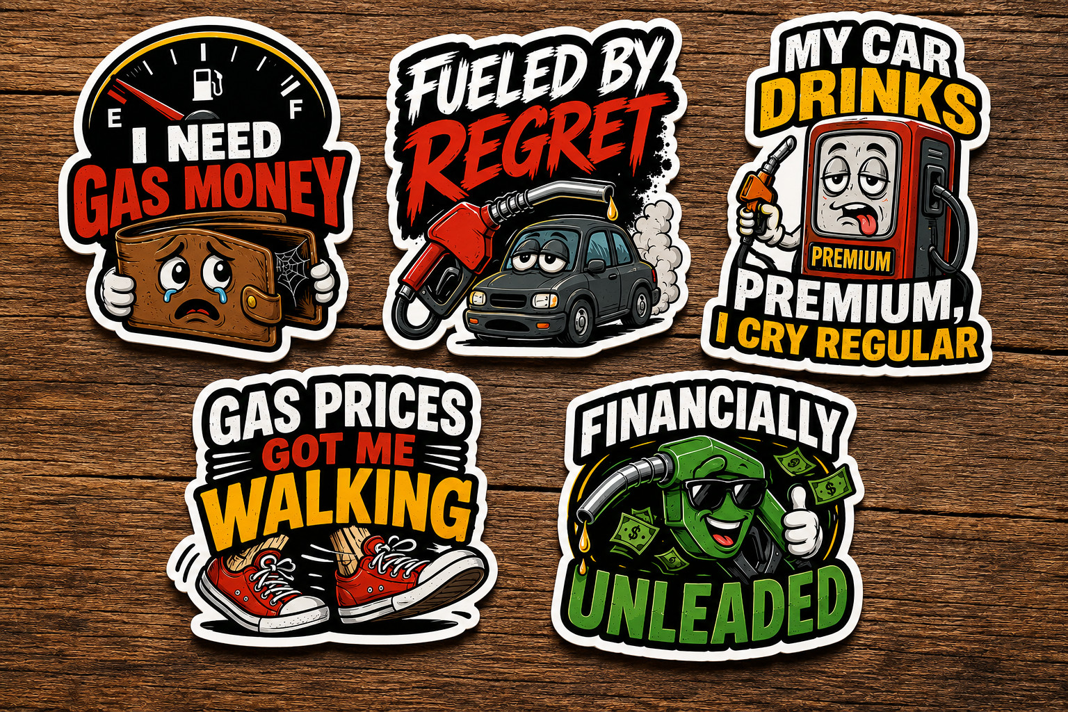 5 Pack -Funny Gas Price Stickers Vinyl Decals Car Laptop Water Bottle Waterproof