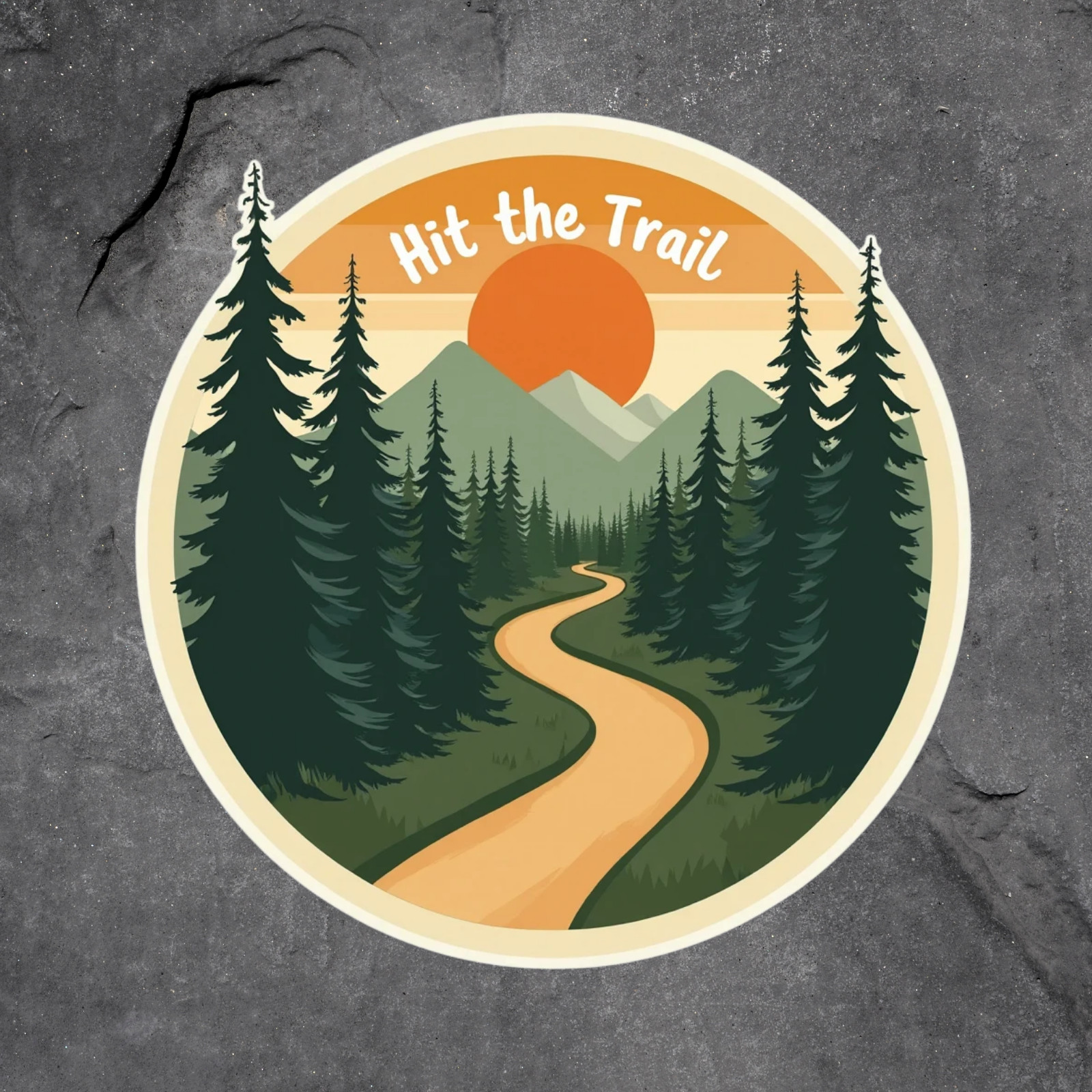 Hiking sticker vinyl decal hit the trail forest path mountains sunrise outdoor