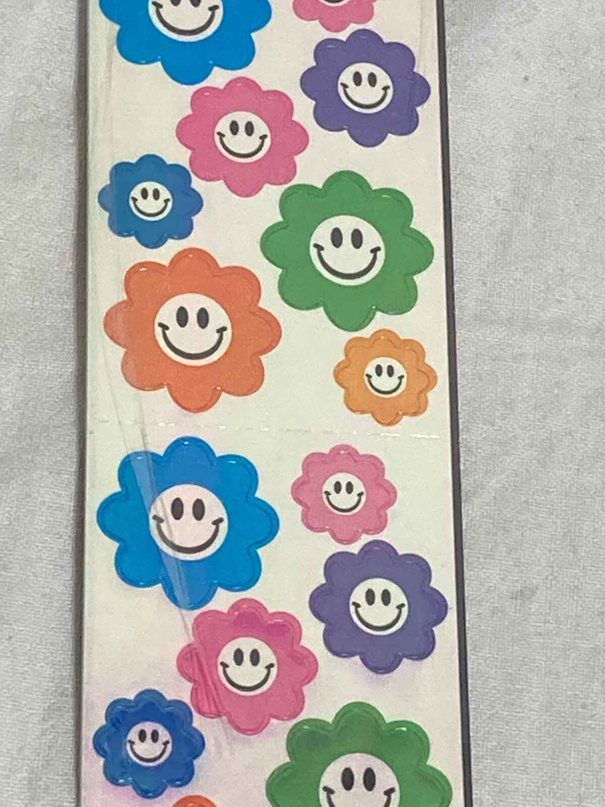 Vntg Happy Smiley Flower Face Adhesive Craft Stickers 1" H. 1 Sheet