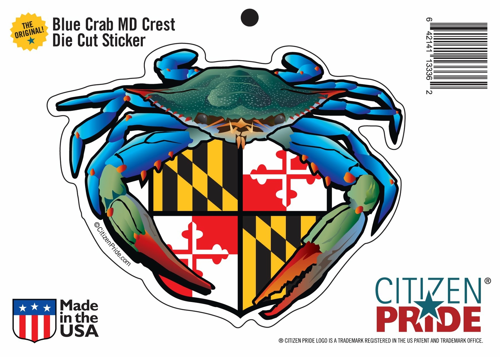 Blue Crab Maryland Crest Sticker, 5×4