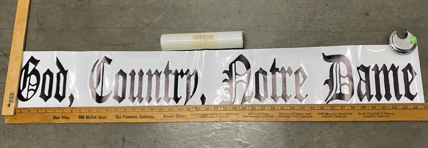 “God Country Notre Dame” Football Quote Vinyl Wall Sticker Decal 7” X 45” Gothic