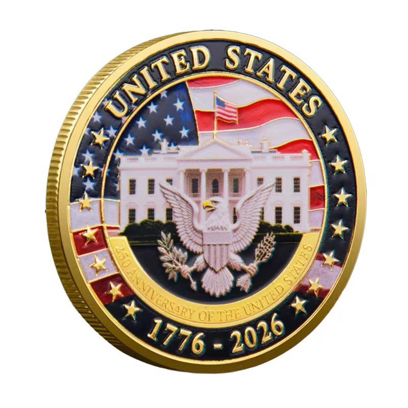 Gold USA 250th Anniversary Coin Eagle Statue of Liberty White House 1776-2026