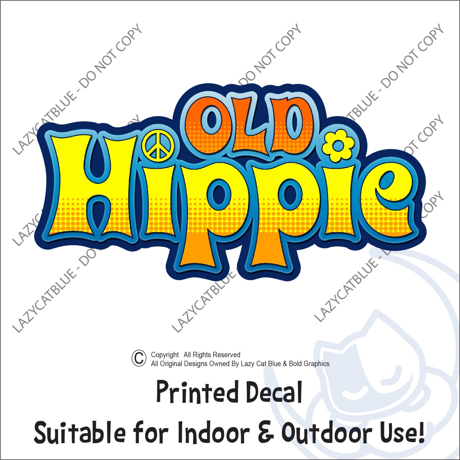 Old Hippie Decal Sticker Peace Love Retro 70s Style Flower Power Groovy Stoner