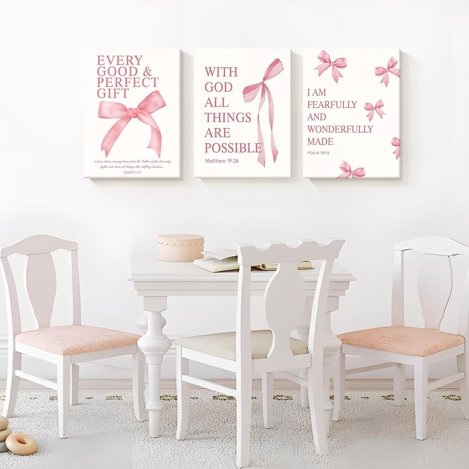 Goipwss 3 Piece Pink Bows Decor for Girls Room, Pink Pictures Bathroom Decor,…
