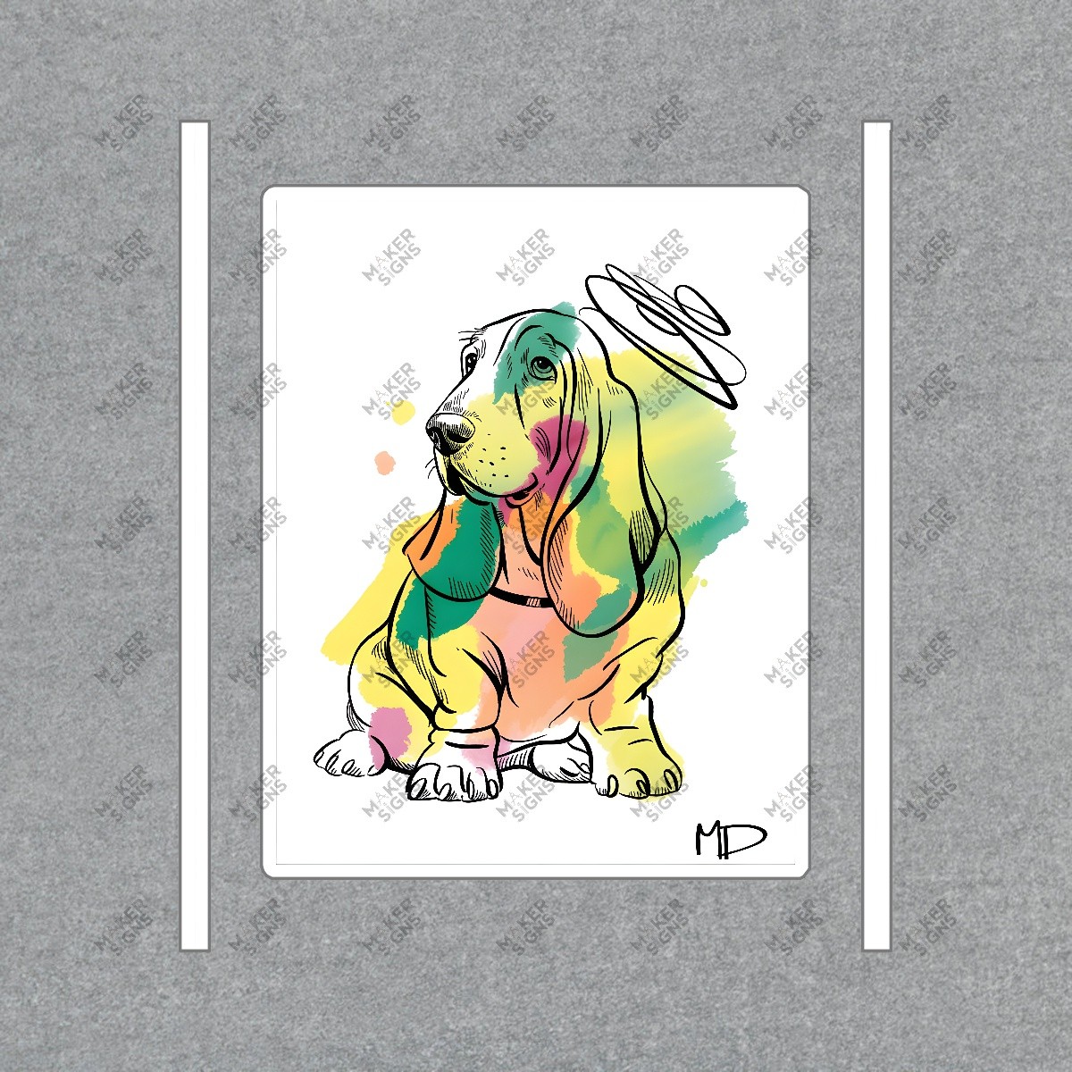 Colorful Basset Hound Art Print Vibrant Watercolor Dog Illustration #8273