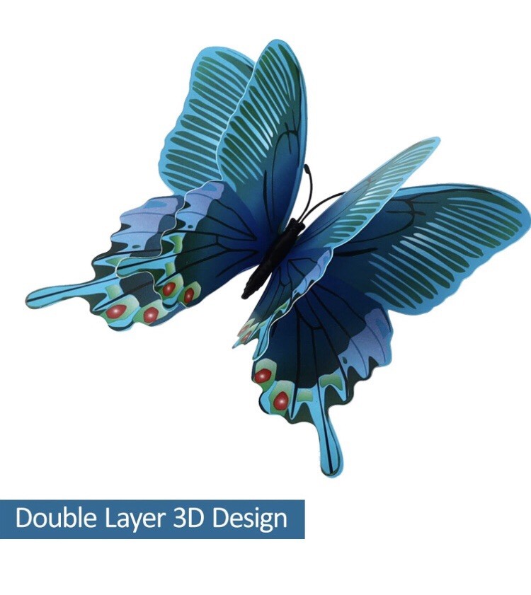 12 PCS Blue Butterfly Wall Decals Removable 3D Butterflies Sticker with Magnets