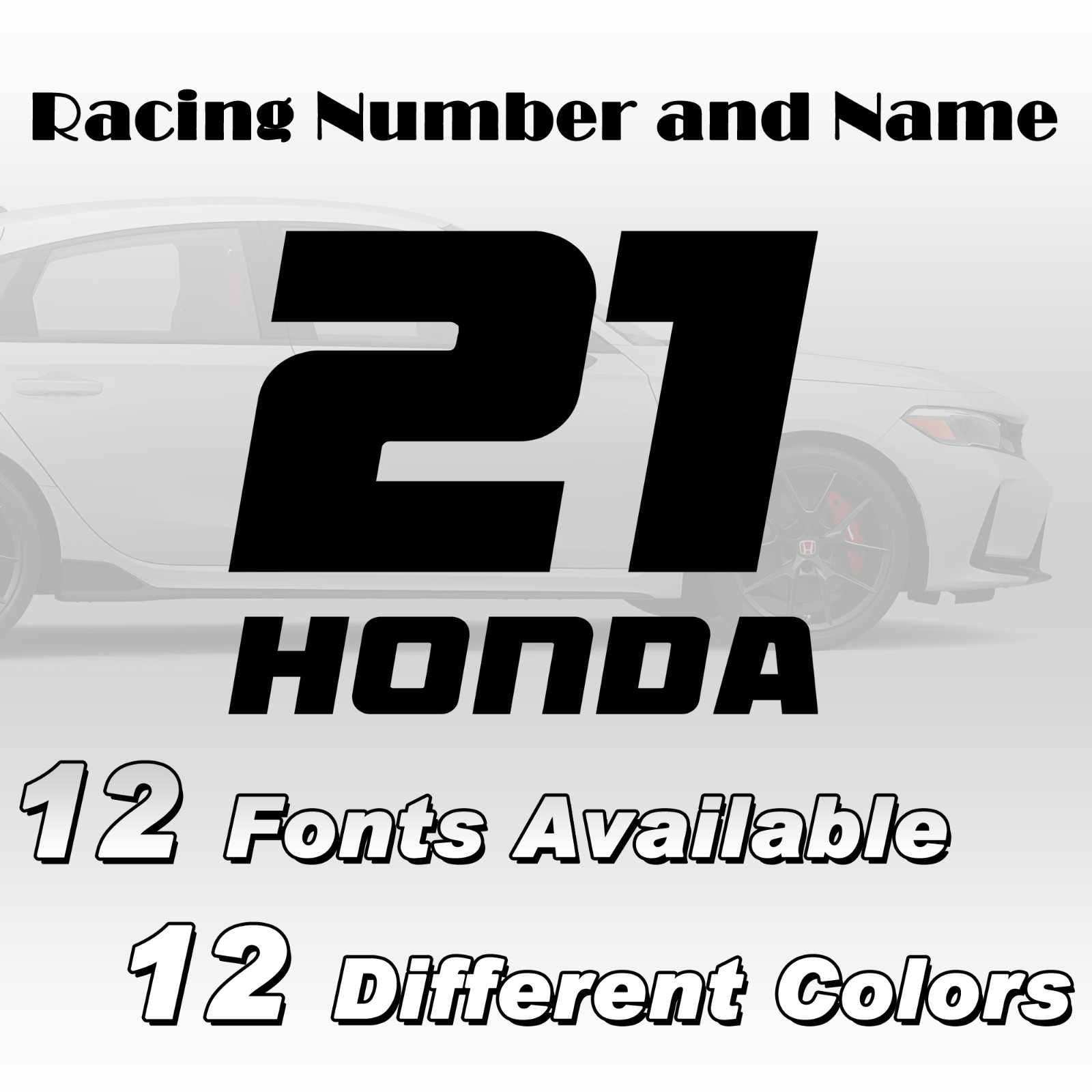 Racing Car numbers 2 pack die-cut door custom number rally sport decal V5
