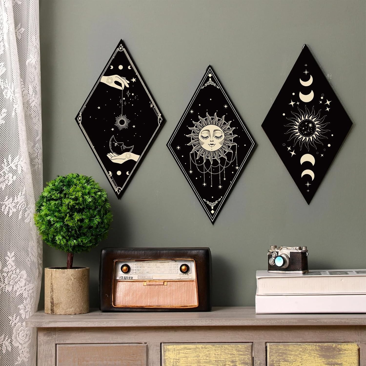 6 piezas de decoración de pared bohemia con diseño de sol y luna, arte de pared