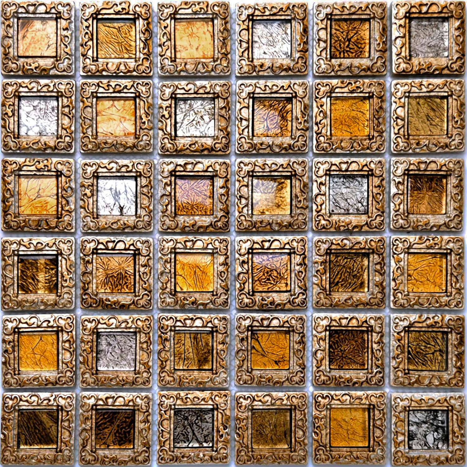 Vintage Framed Glass Mosaic Baroque Style Decorative Tile Window Design for Back