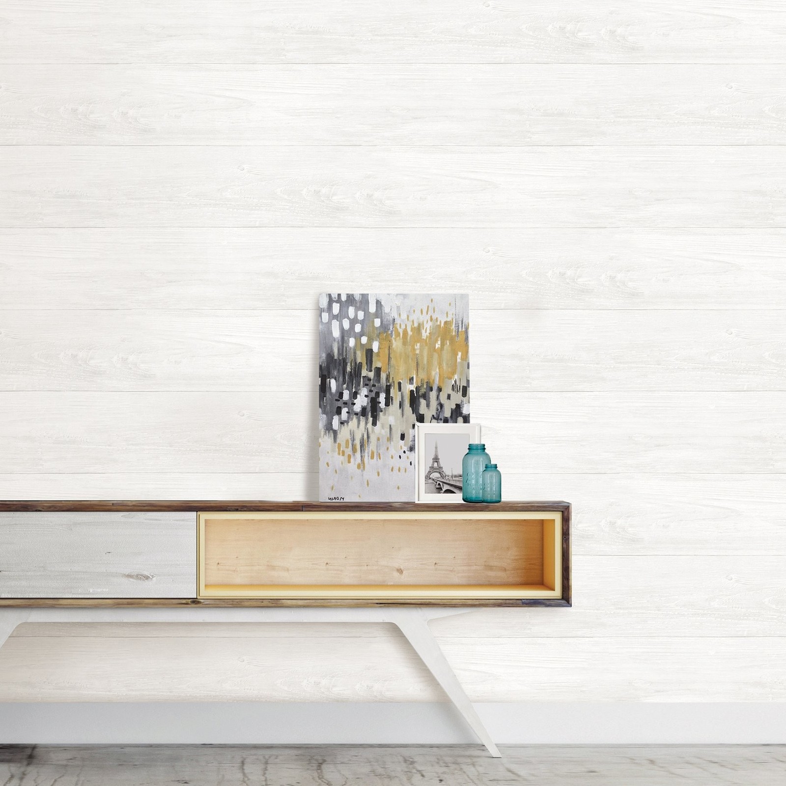 NuWallpaper NU3129 Reclaimed Shiplap Peel Stick Wallpaper, White & Off-White