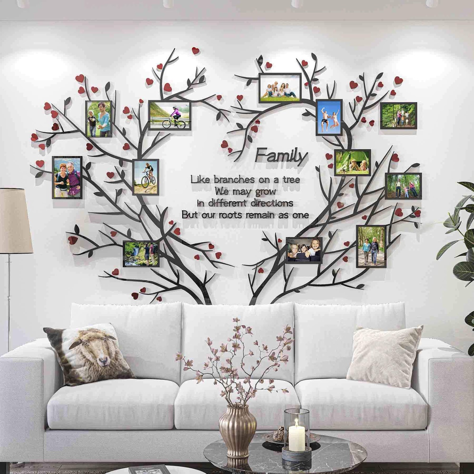 DecorSmart Love Family Tree Wall Decal Acrylic 3D Red Heart