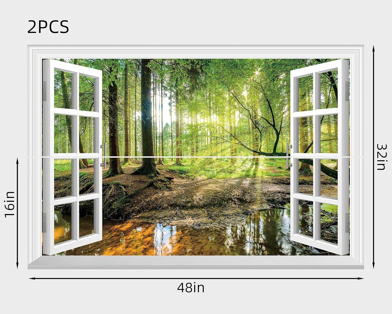 Tropical Jungle Faux Window Wall Mural – 48"x32" Decorative Stickers Set