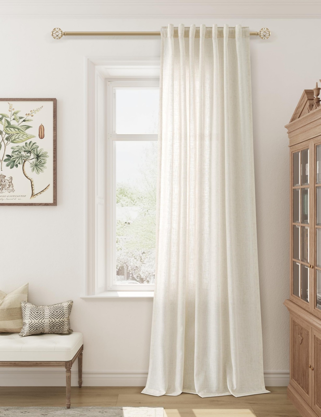 Guken Natural Cream Linen Curtains 120 inches Long for Living Room Bedroom 1 …