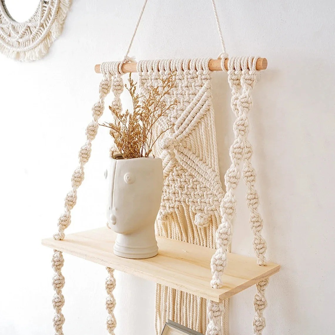Macrame Boho Wall Hanging Shelf