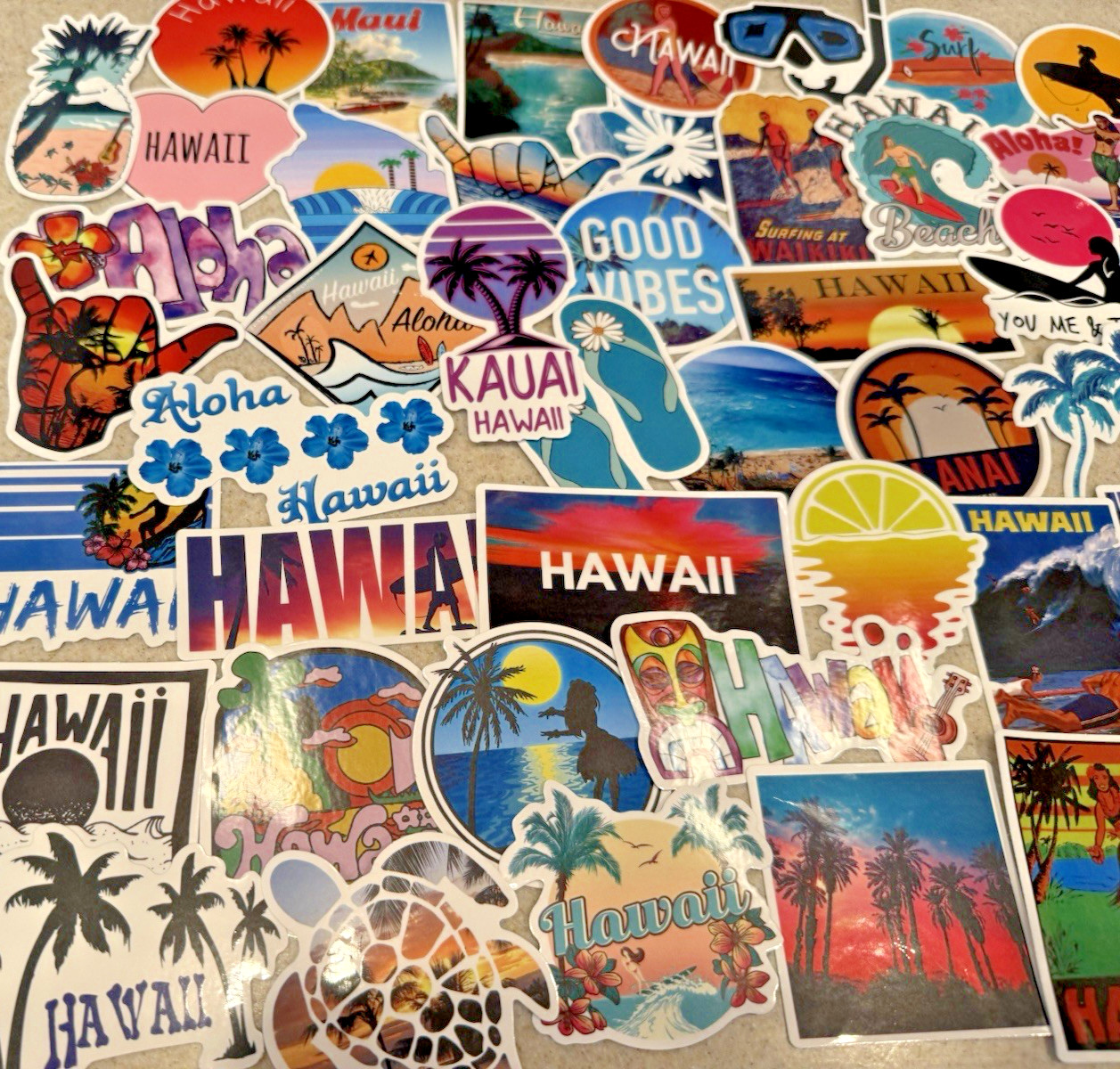 Hawaii, Surfing, Summer, Travel Stickers/Decals, NEW, Pick Your Pack of 50or100