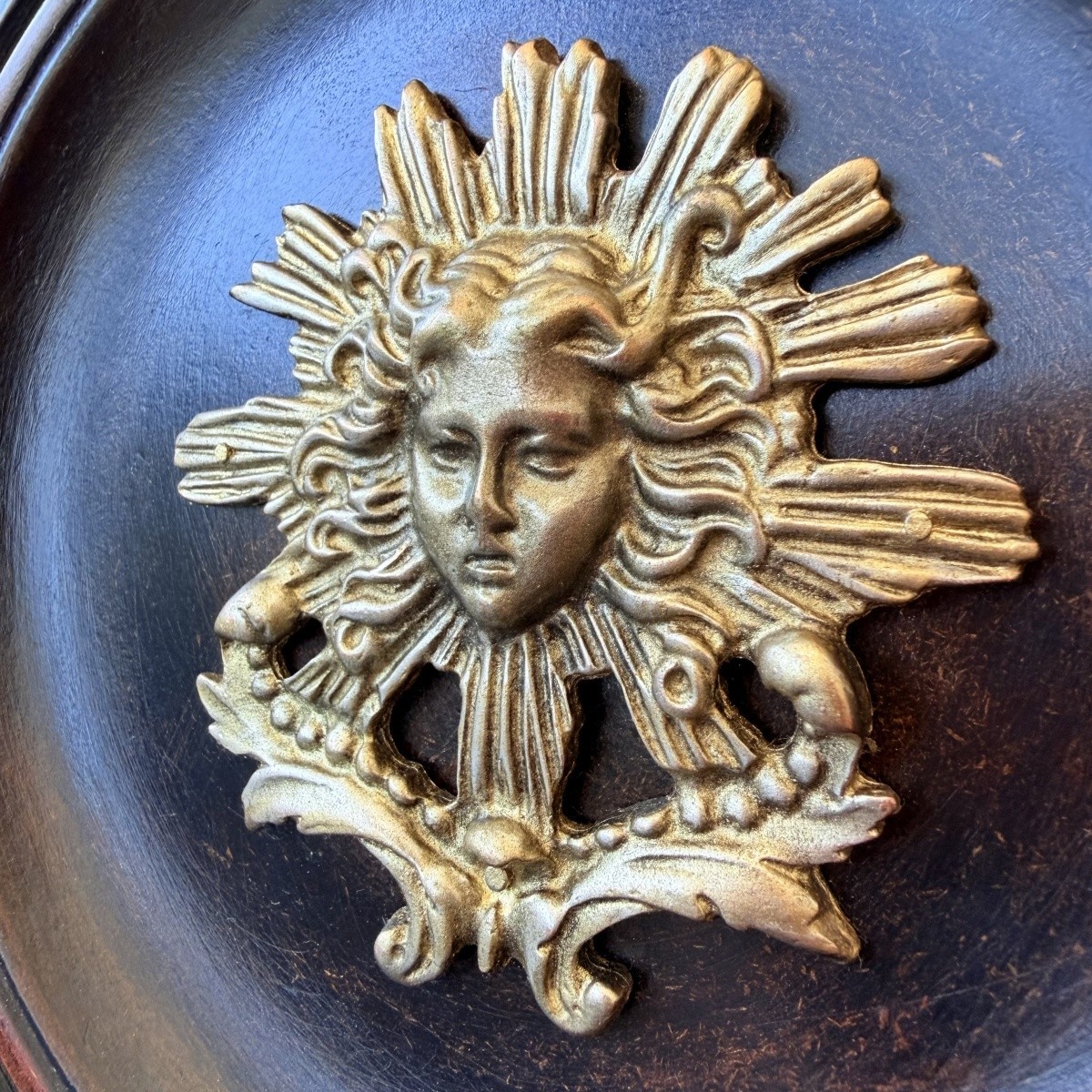 Vintage Mythology Wall Plaque Wood Round Panel Classical Face Relief Decor