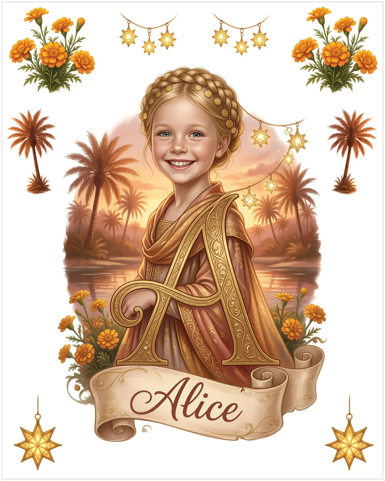 Personalized Princess Wall Decal Set Custom Girl Photo Name 10 Pc Sunset Oasis