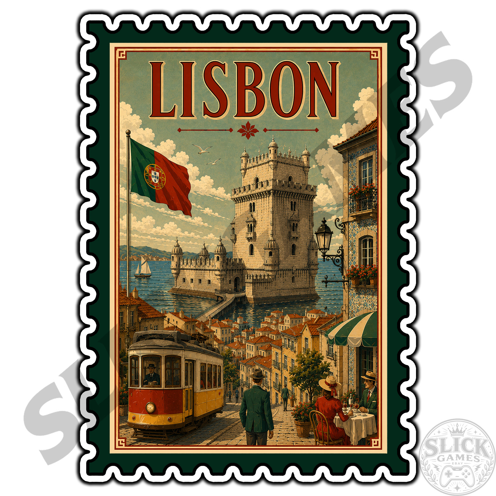 Lisbon Portugal Travel Postage Stamp Sticker #1 Waterproof Vinyl Decal Die-Cut