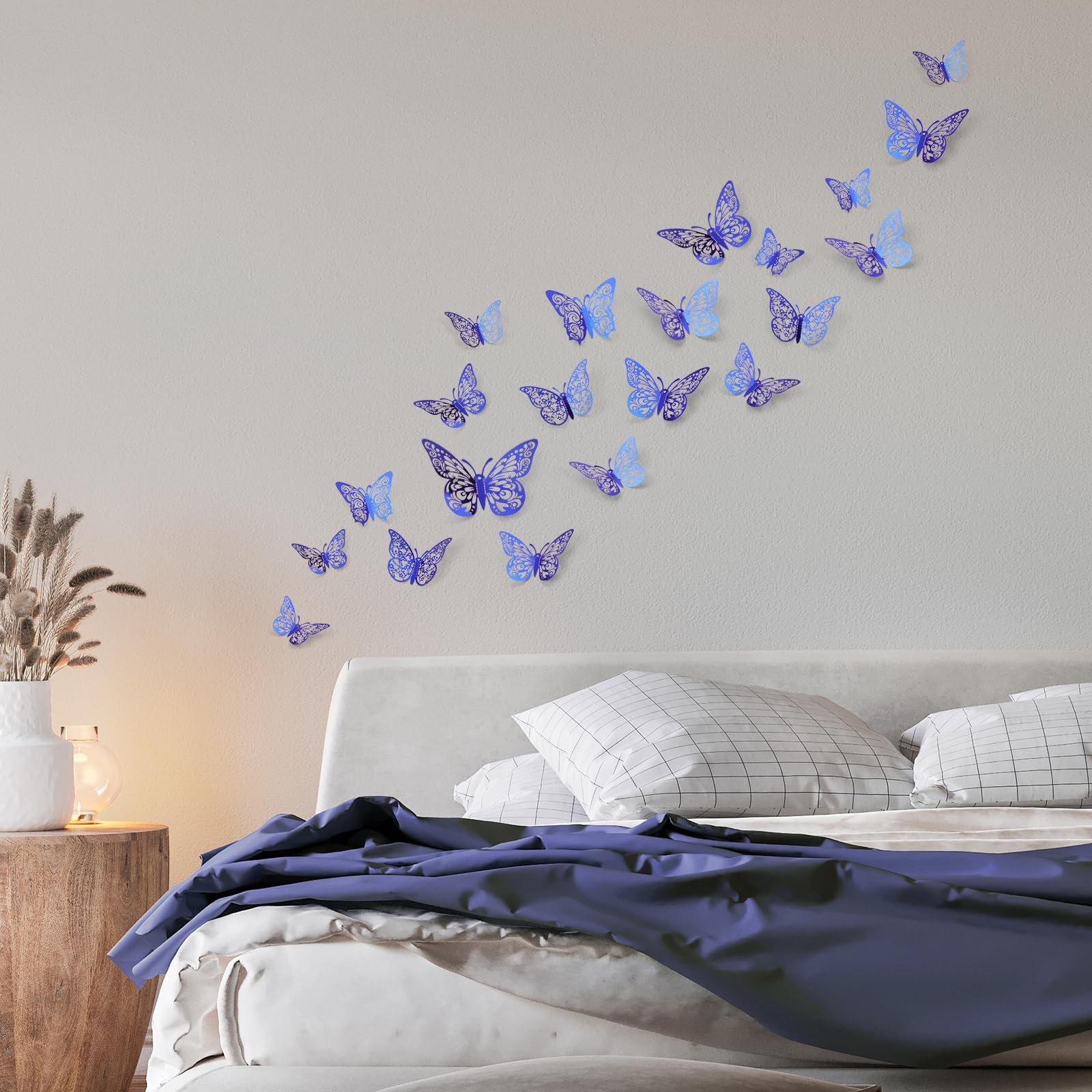 72 Pcs Butterfly Decorations, 3 Sizes 3 Styles, 3D Wall Decor, Blue