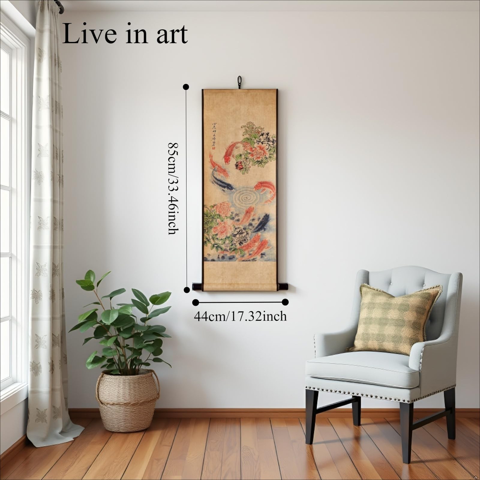 Koi Fish Wall Japanese Art Painting Poster, Feng Shui Yin Yang Paper Wooden B…