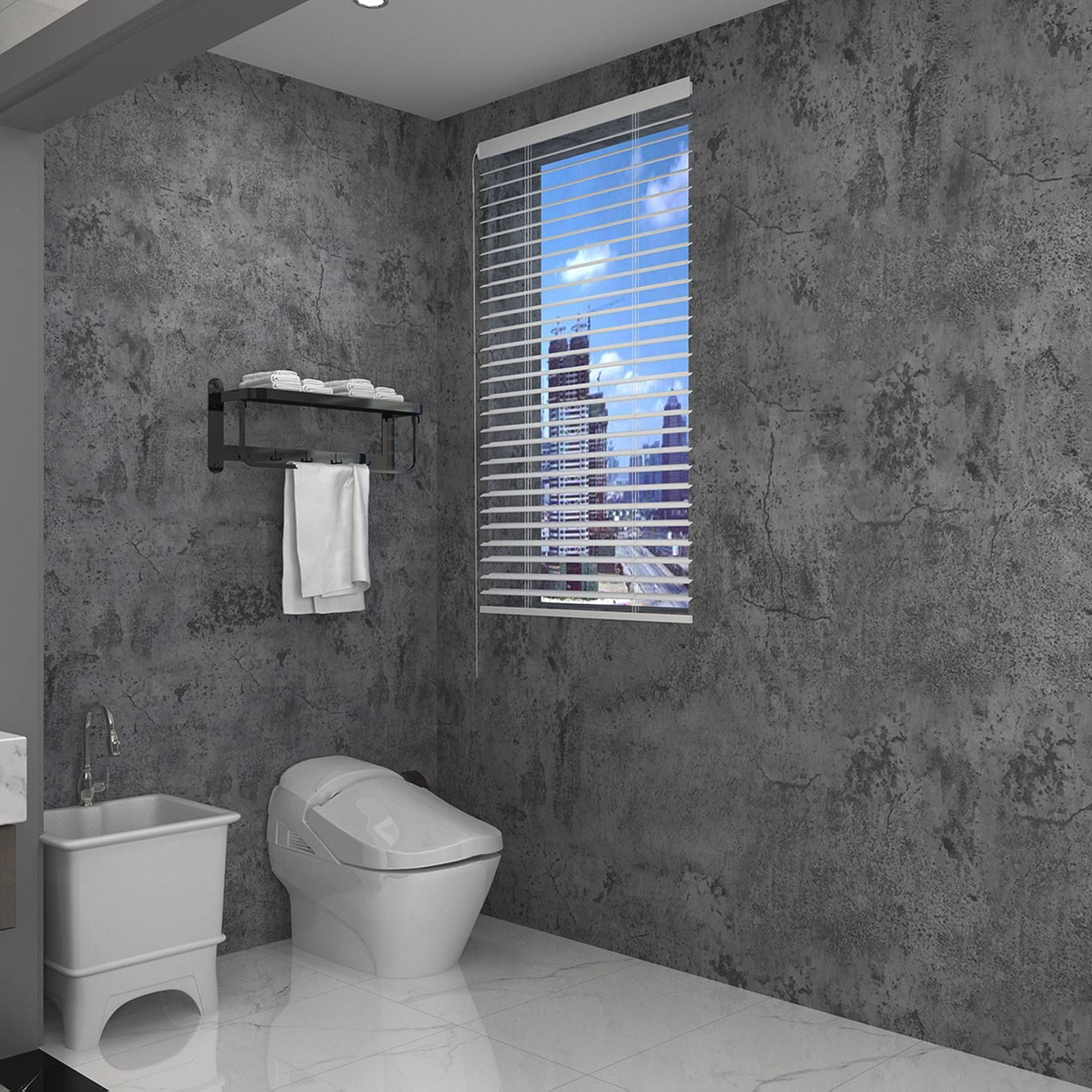 3yecao 31"×591" Extra Wide Thick Blue Grey Black Concrete Wallpaper Peel and …