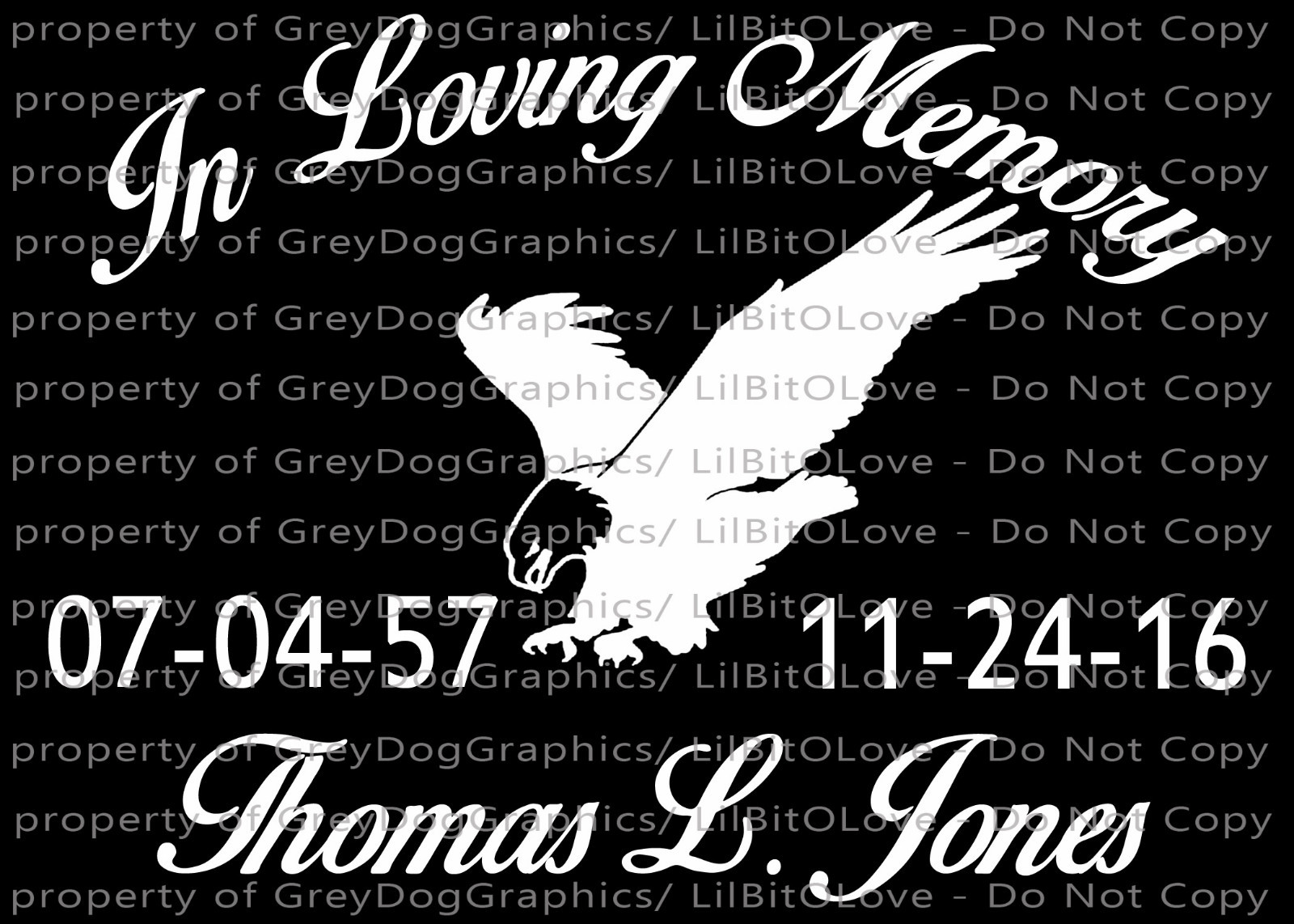 PERSONALIZED IN LOVING MEMORY VINYL DECAL WITH EAGLE WITH NAMES AND DATES