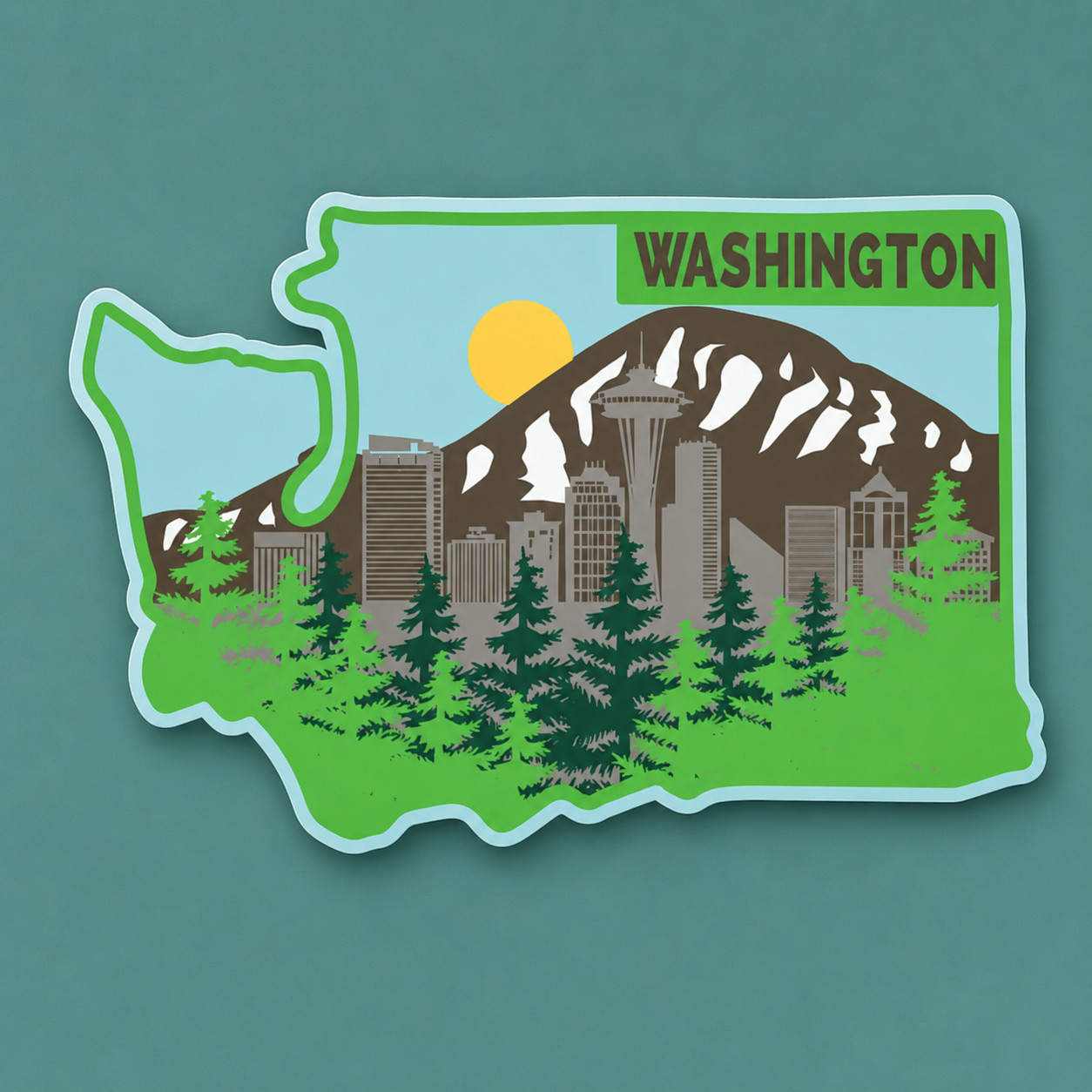 Washington State Vinyl Sticker 4×2.75 Inches – Waterproof, Glossy, Durable