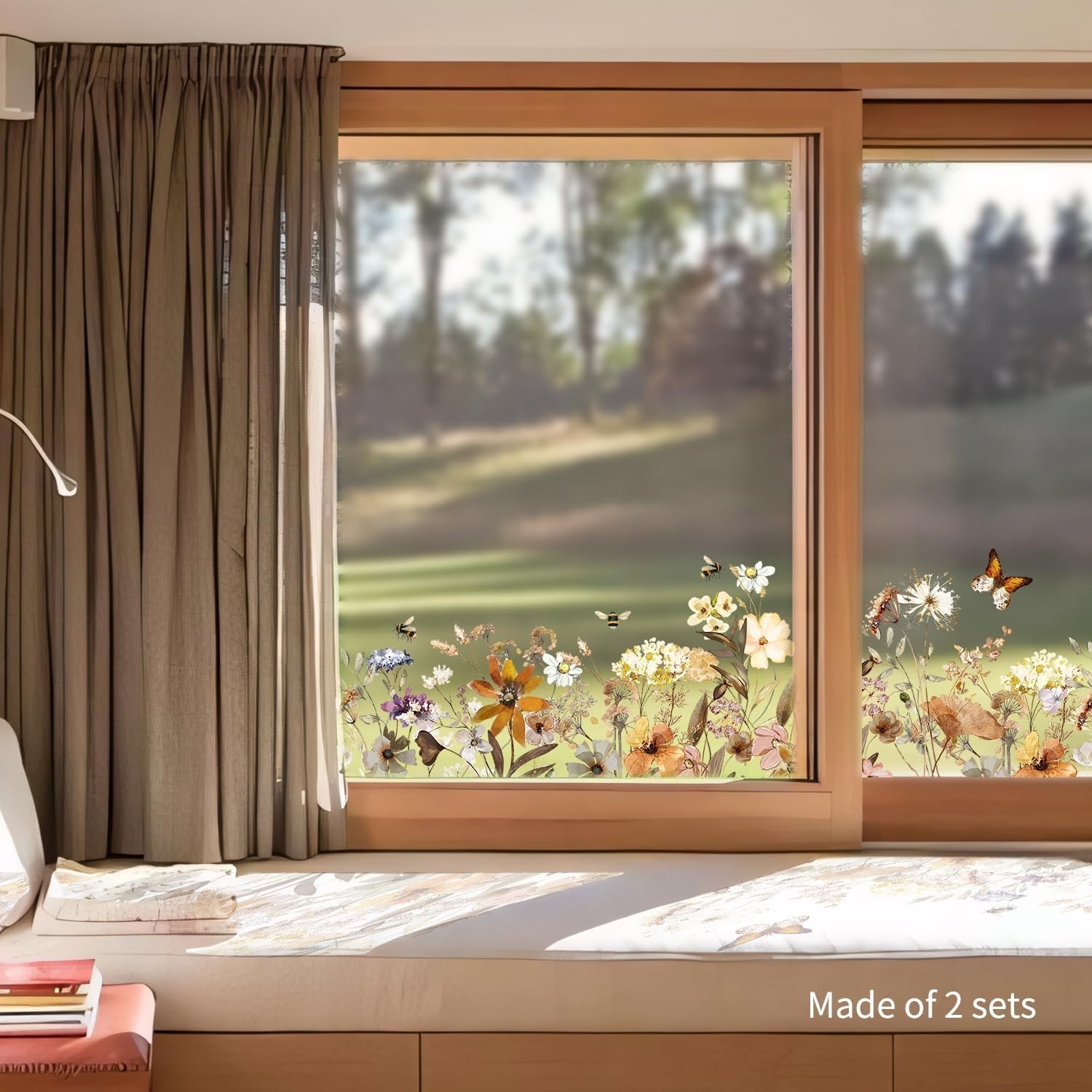 Autumn Watercolor Window Decals, Double-Sided Floral Window Border Sticker Cling