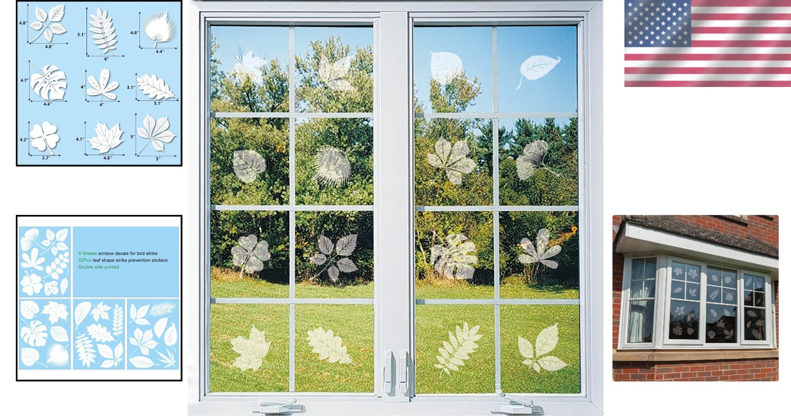 Window Decals for Bird Strikes 52 Pieces Large Leaf Shape anti Collision Sticker