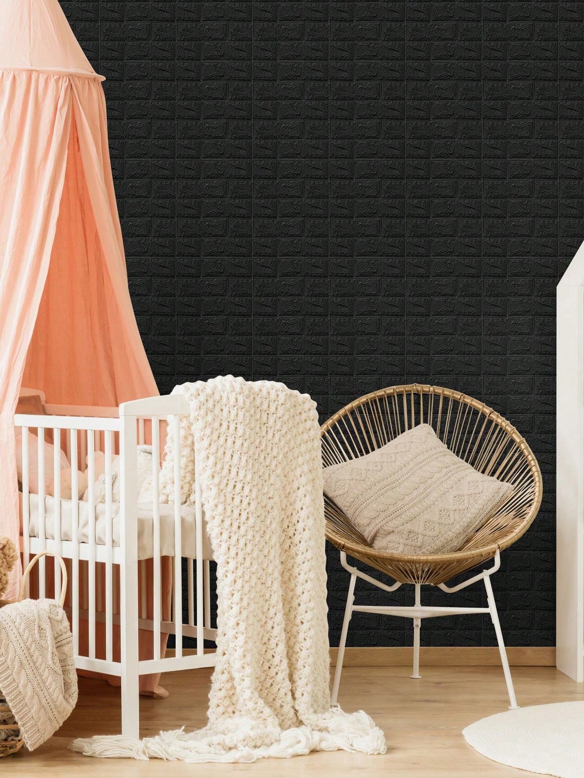 Black 3D Brick Peel And Stick Wall Panels 4pcs Removable Waterproof