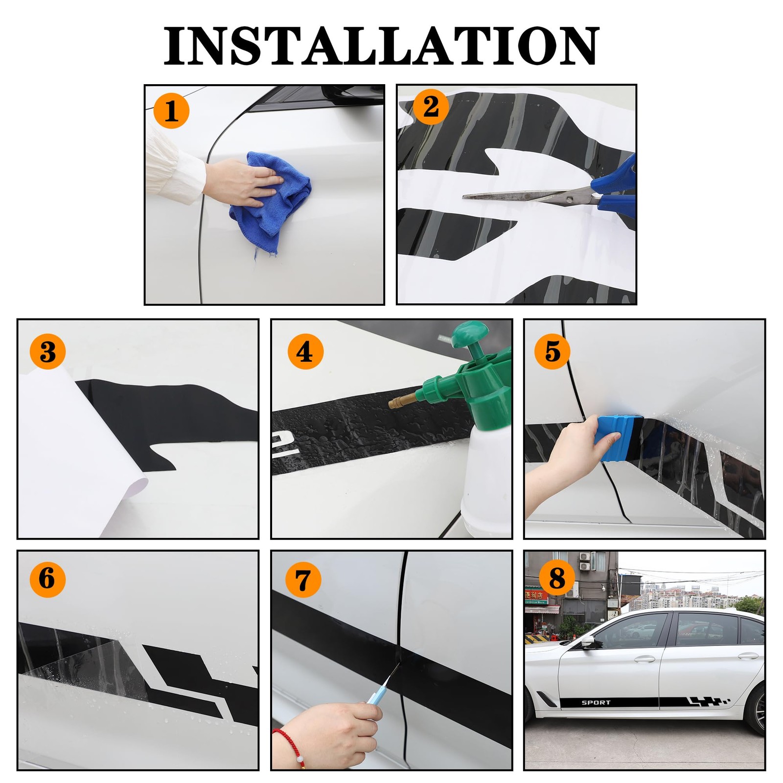 1 Pair Car Body Side Stickers Racing Sports Stripe Decals for Car Universal V…