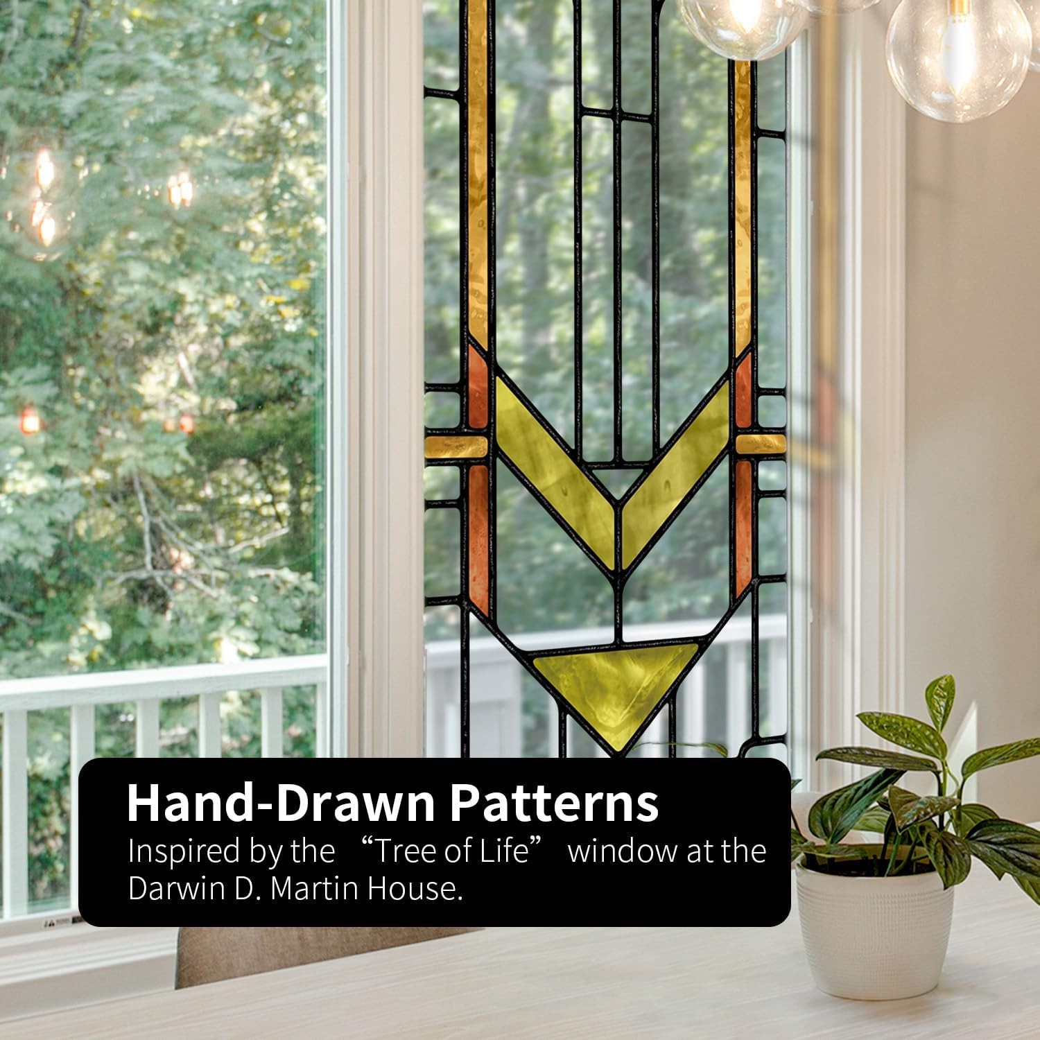 Faux Stained Glass Effect Transparent Window Film Original Hand Drawn Static