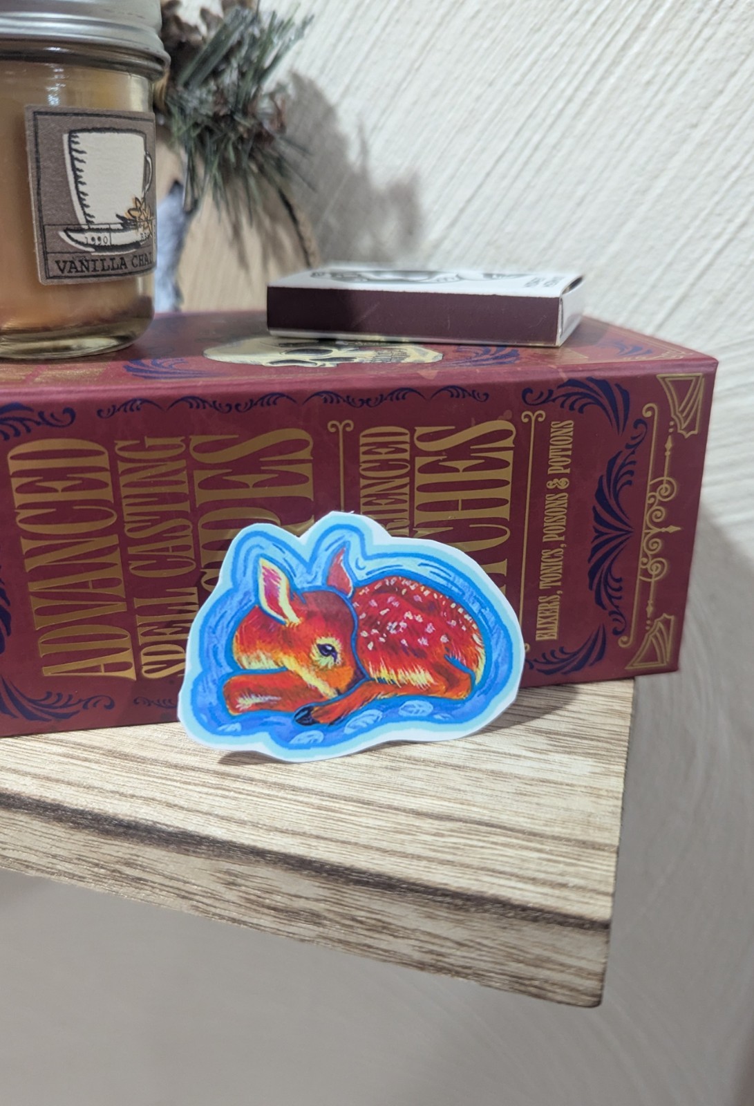 Little Fawn curled up Summer vinyl sticker by Lady Lanval