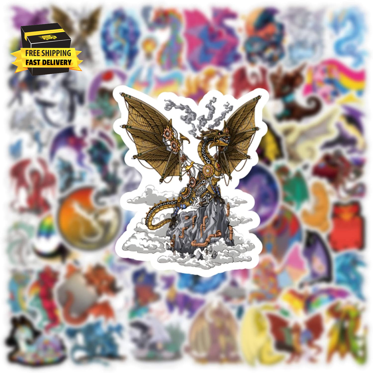 61Pcs Dragon Stickers Pack, Aesthetic Cartoon Cute Vinyl Waterproof Decals for W