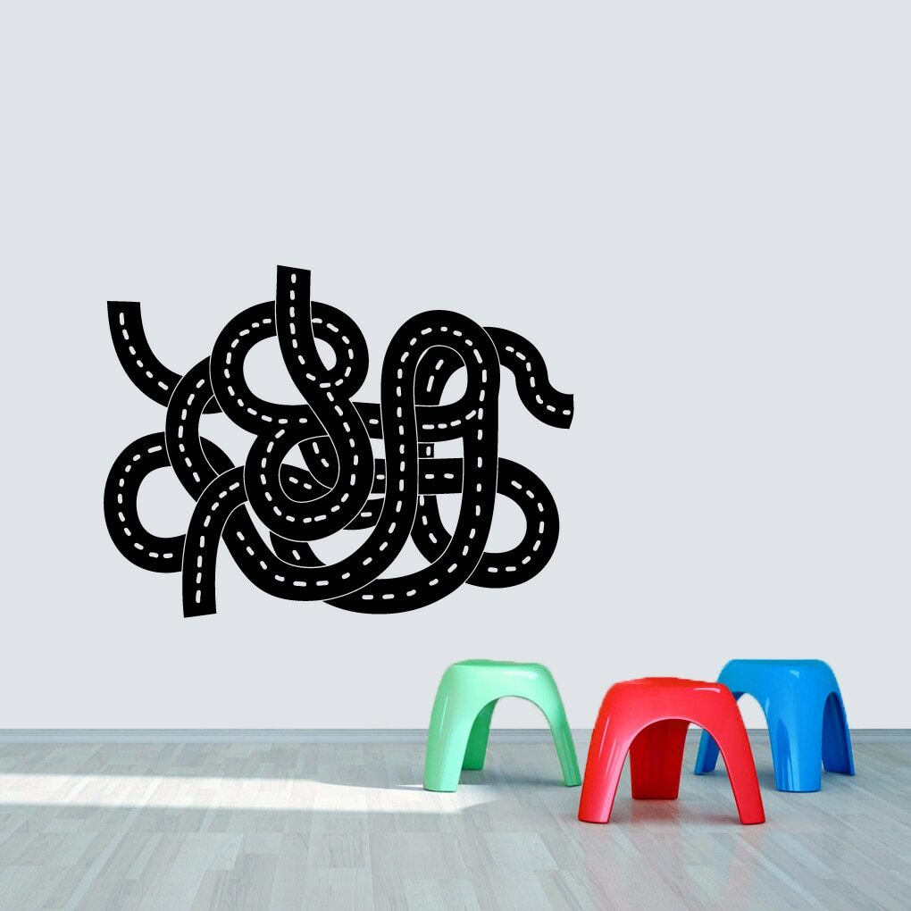 Road Wall Decal – Nursery, Kids, Playroom, Cars, Racing, Driving, Vinyl Wall Art