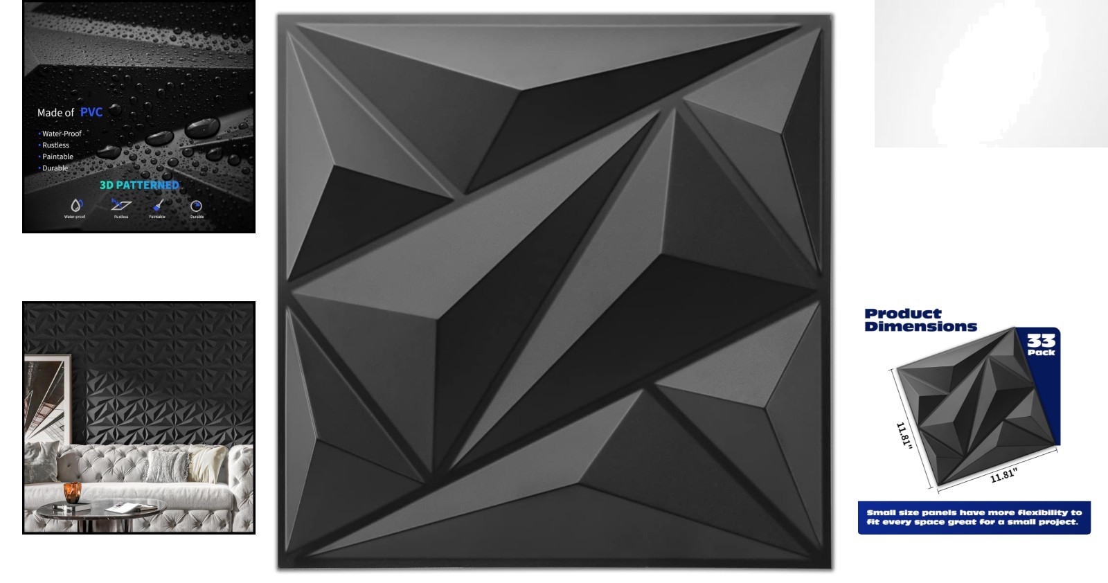 33 Pack Black Textured 3D Wall Panels – Elevate Your Interior Decor Effortlessly