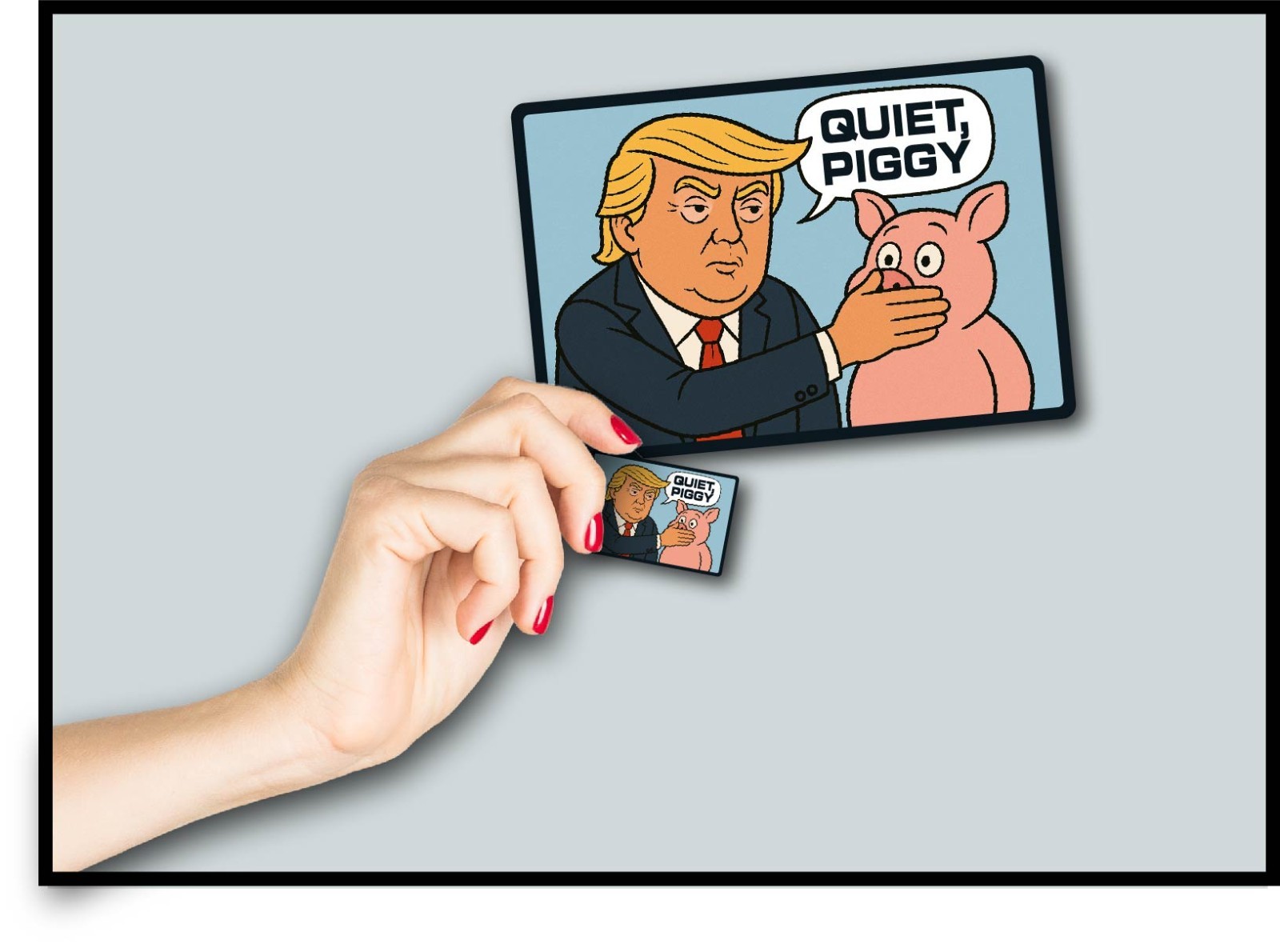 Quiet Piggy Trump Decal Sticker 47 MAGA Political Cartoon No Kings Anti Press JD