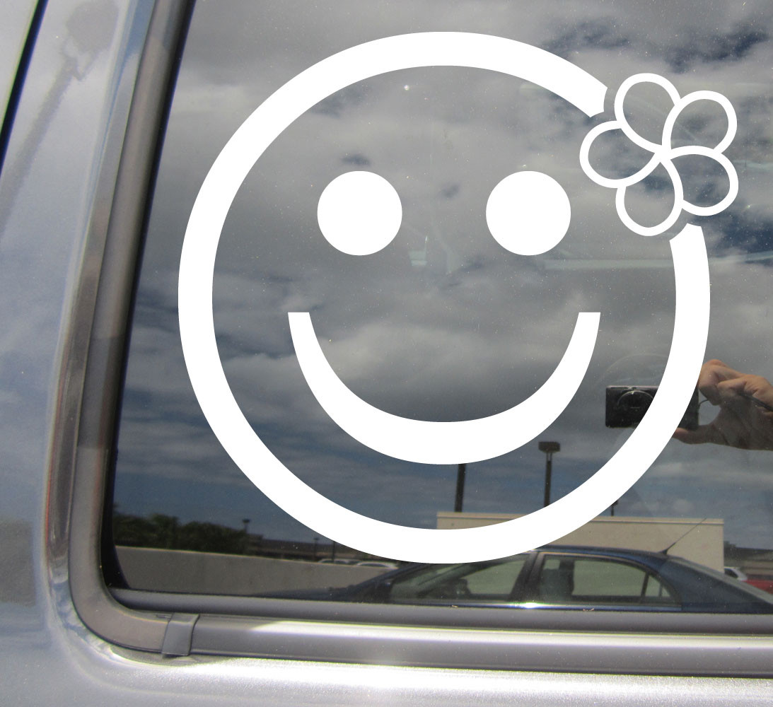 Smiley Face Plumeria Flower – Girly Cute Car Window Vinyl Decal Sticker 05056