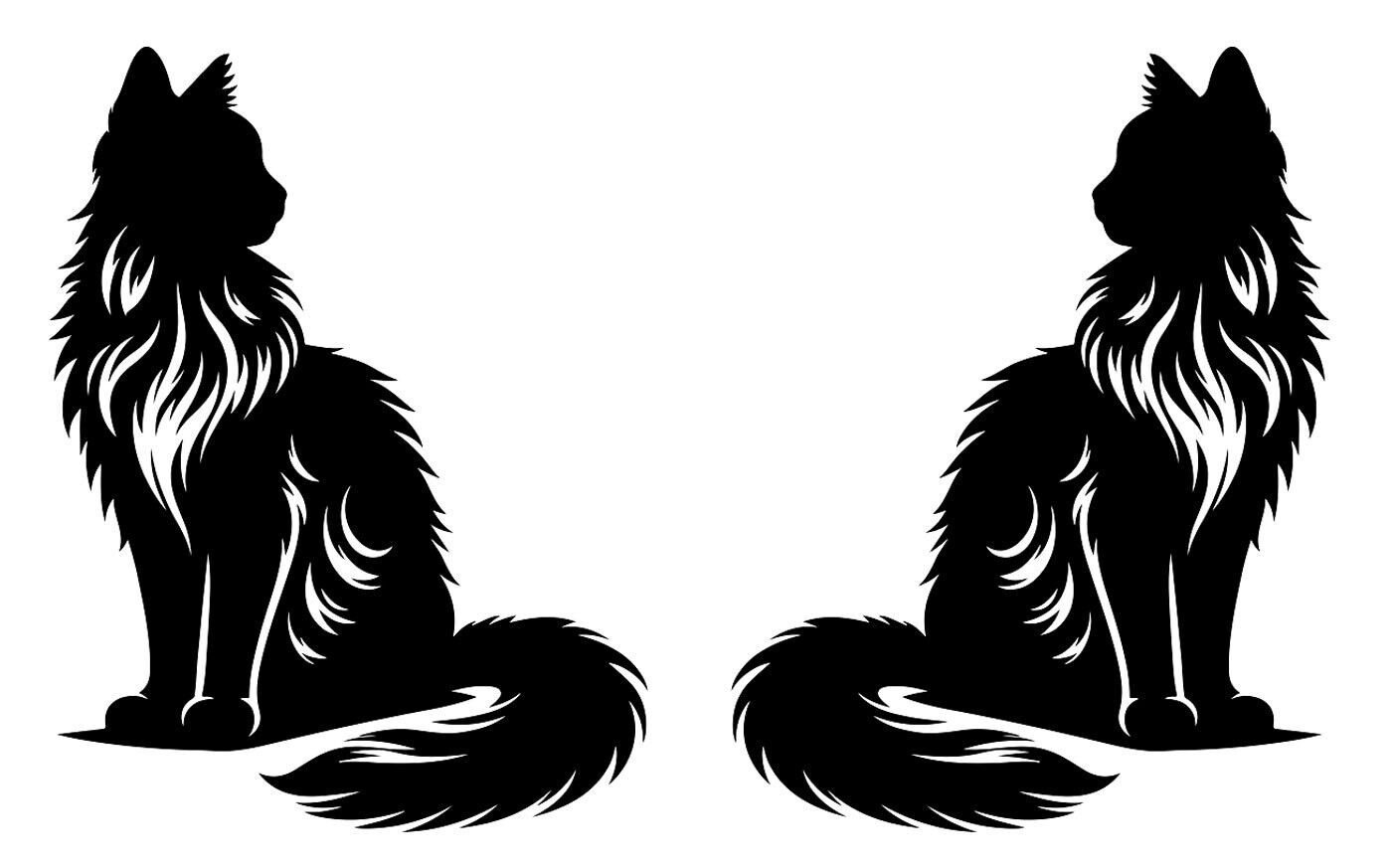 Long Hair Sitting Cats Two PK 5" Black Vinyl Decals Car Windows Laptop Tablet