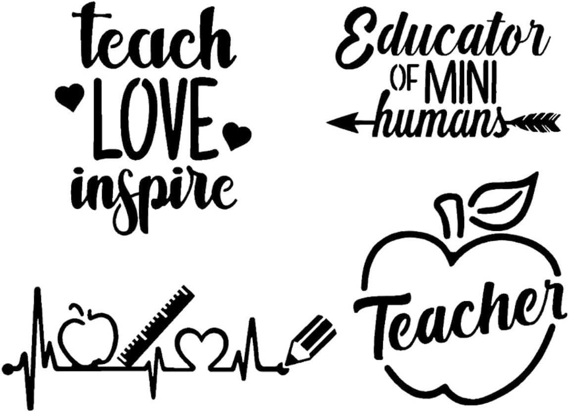 Teacher Decals 4 Pack Black Vinyl Decal Car Windows Laptop Tablet Notebook