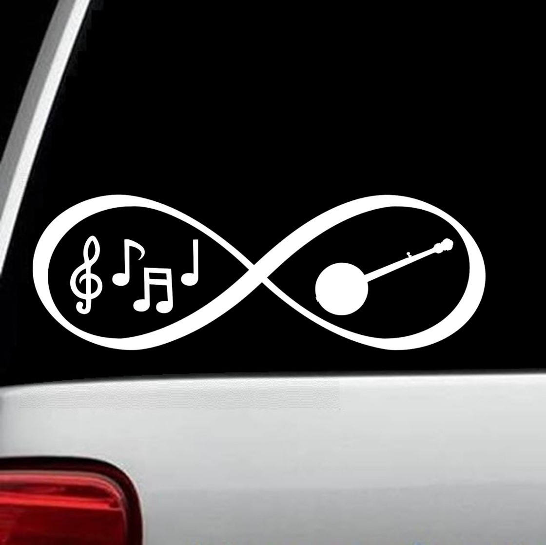 Banjo Bluegrass Music Notes Infinity Decal Sticker for Car Window 8 Inch BG 188