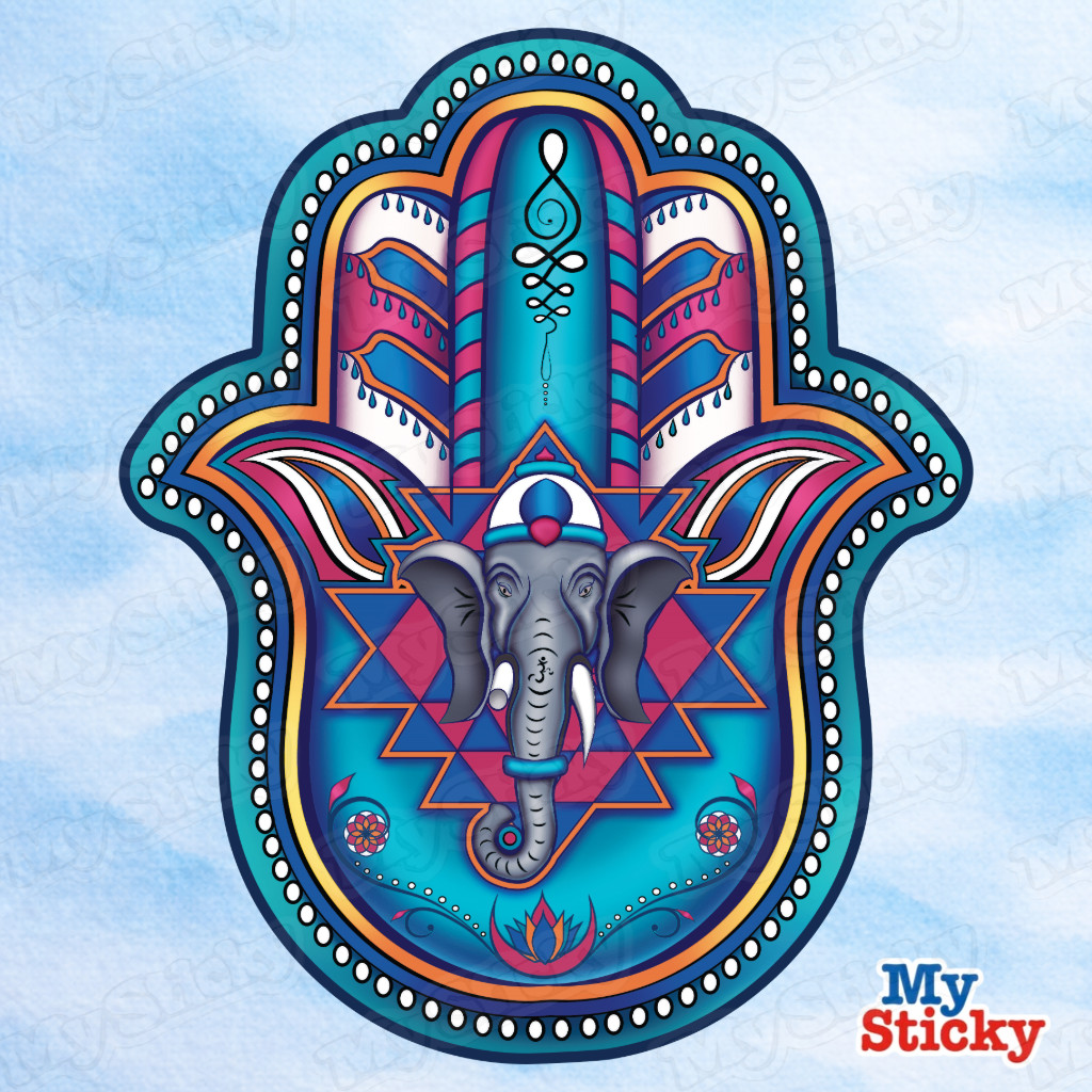 Hamsa Hand Ganesh Wall Decal Hindu Elephant Peel & Stick Yoga Meditation Decor