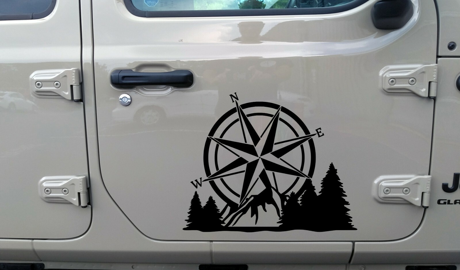Compass Mountain Forest Scene V2 | Camping RV Graphics Scenery | Die Cut Sticker